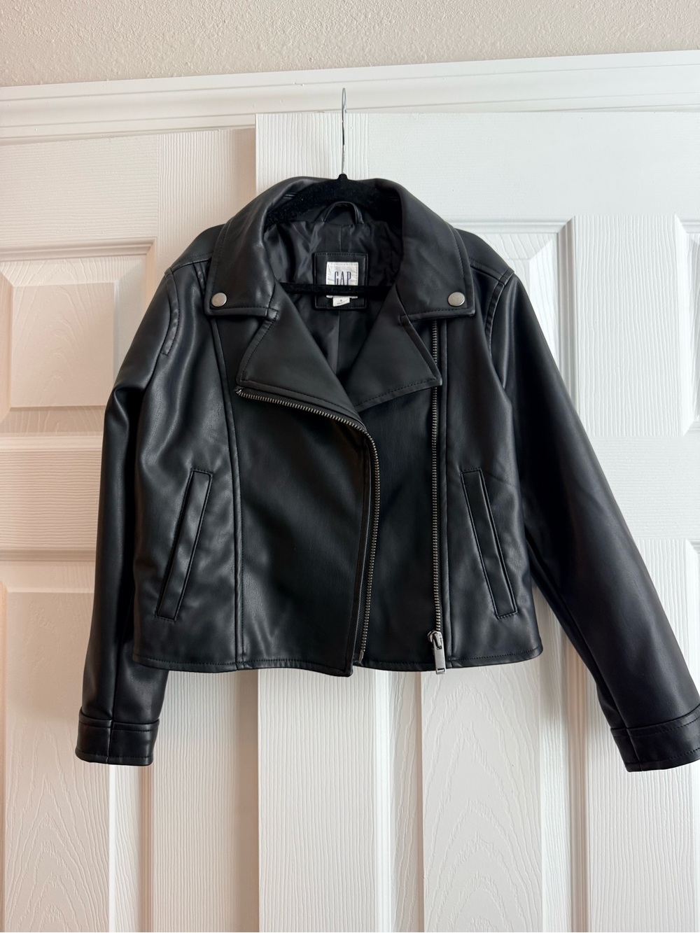 GAP Kids Black Faux Leather Asymmetrical Moto Jacket